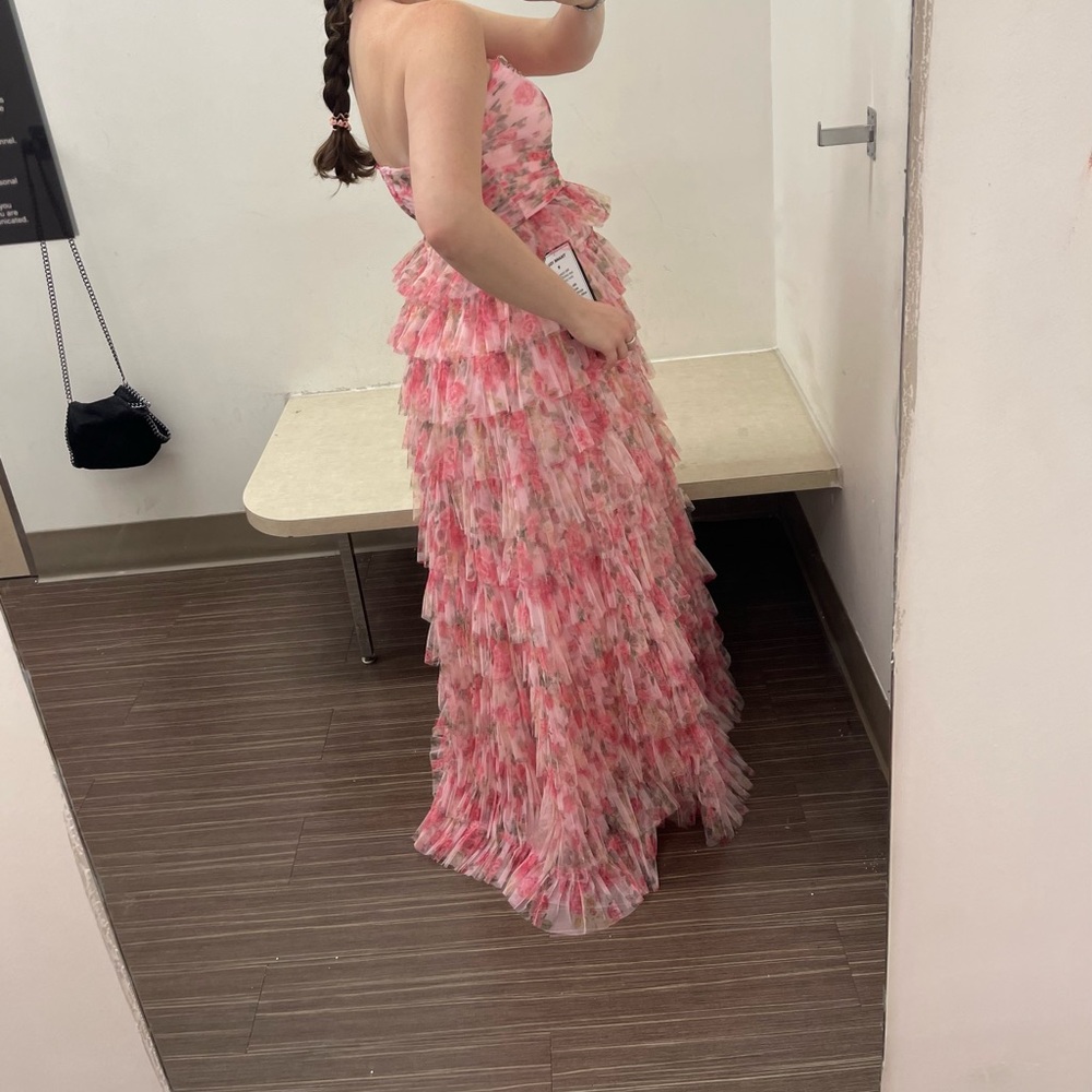 B Darlin Pink Floral Tiered Ruffle Maxi Gown - Picture 4 of 4